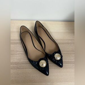 Tory Burch Blue Flats with Metallic Embellishment